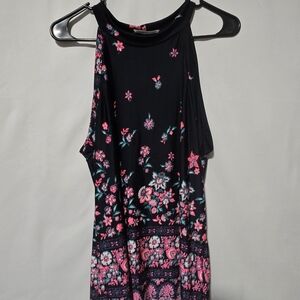 Chic Floral Black and Pink Tank Top